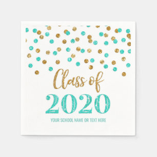Turquoise Gold Confetti Class of 2020 Graduation Napkins