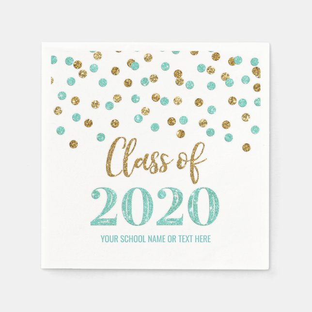 Turquoise Gold Confetti Class of 2020 Graduation Napkins (Front)