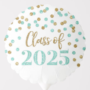 Turquoise Gold Confetti Class of 2025 Graduation Balloon
