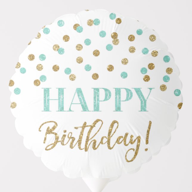 Turquoise Gold Confetti Happy Birthday Balloon (Front)