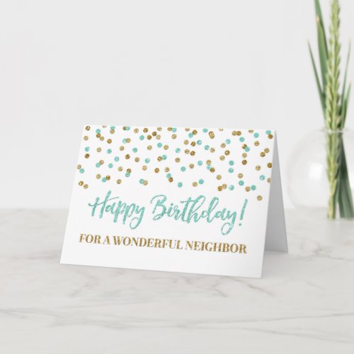 Turquoise Gold Confetti Neighbor Birthday Card