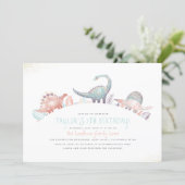Turquoise & Gold Cute Girl Dinosaur Birthday Party Invitation (Standing Front)