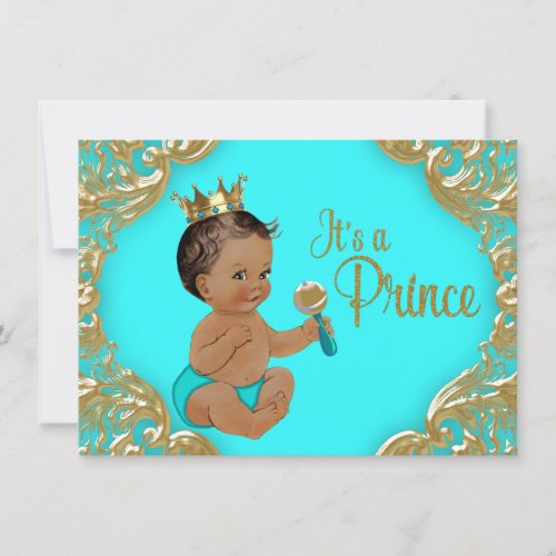Turquoise Gold Ethnic Prince Baby Shower Invitation