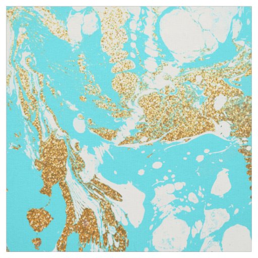Turquoise gold faux glitter modern marble pattern fabric