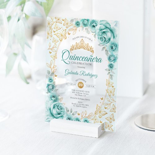 Turquoise Gold Floral Quinceanera