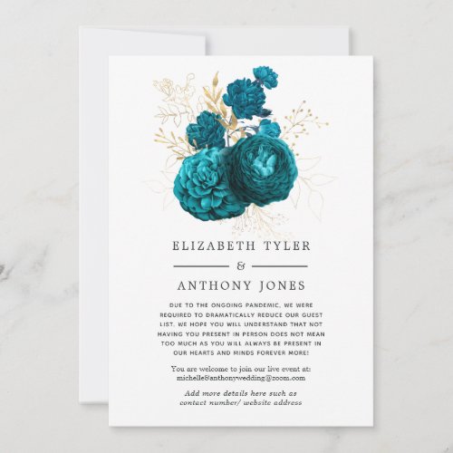 Turquoise  Gold Floral Wedding Reduced Guest List Announcement