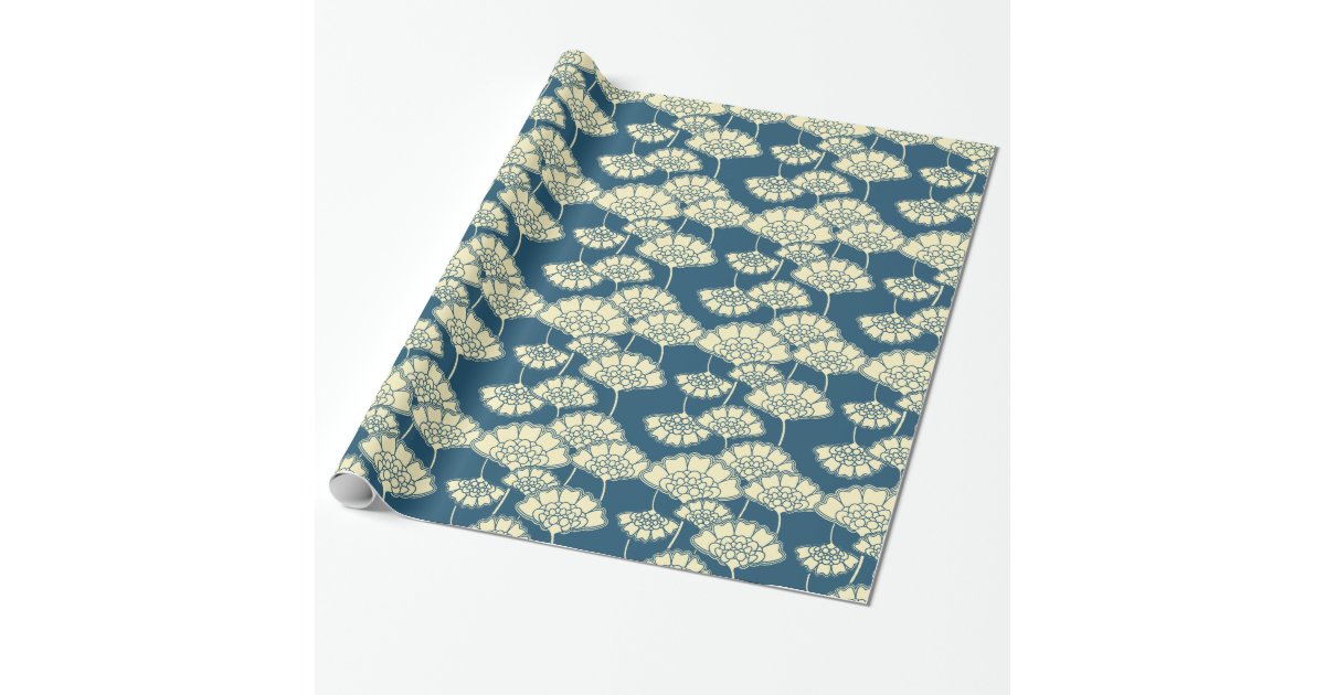 Turquoise gold foil floral Japanese pattern Wrapping Paper Zazzle