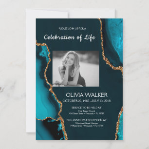  Turquoise & Gold Funeral Celebrating the life Invitation