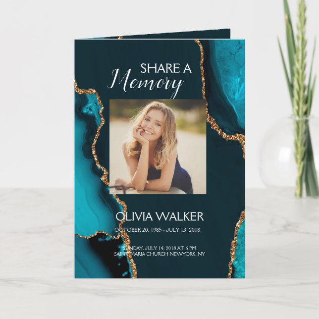 Turquoise & Gold Funeral Program (Front)