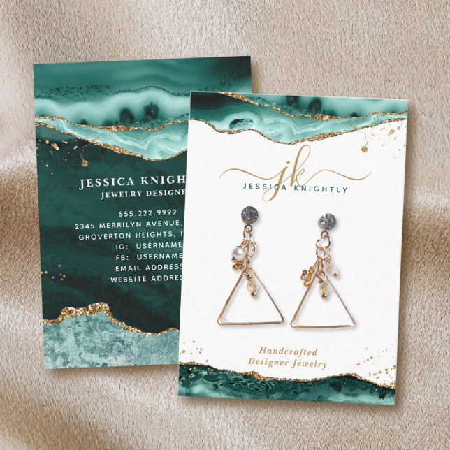 Turquoise Gold Glitter Agate Jewelry Display Business Card (Creator Uploaded)