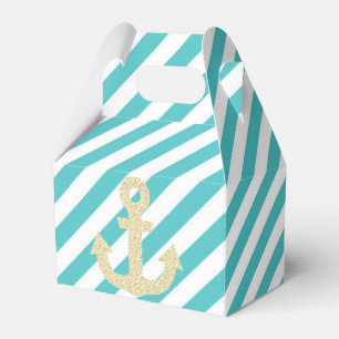 Turquoise Gold Glitter Anchor Nautical Favor Box
