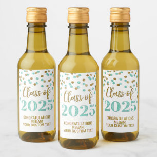 Turquoise Gold Glitter Class of 2025 Graduation Wine Label