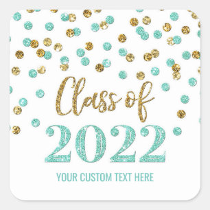 Turquoise  Gold Glitter Confetti Graduation 2022 Square Sticker