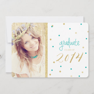 Turquoise & Gold Glitter Confetti Graduation Invitation