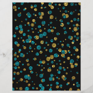 Turquoise Gold Glitter Confetti Scrapbook Paper