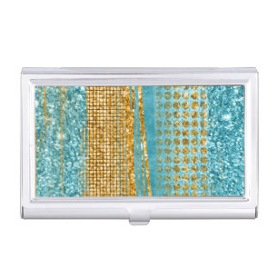 Turquoise Gold Glitter Elegant Chic Girly Business Card Case
