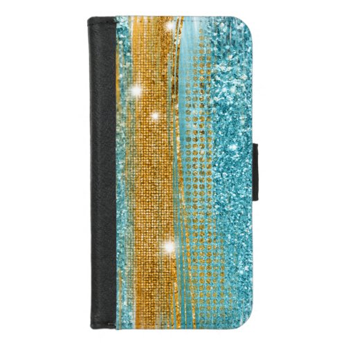 Turquoise Gold Glitter Elegant Chic Girly iPhone 87 Wallet Case