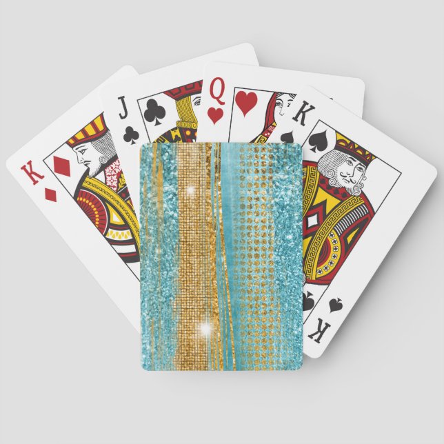 Turquoise Gold Glitter Elegant Chic Girly Poker Cards (Back)