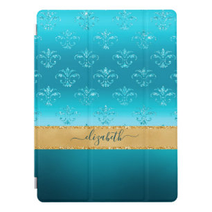 Turquoise Gold Glitter Elegant Glam Personalized iPad Pro Cover