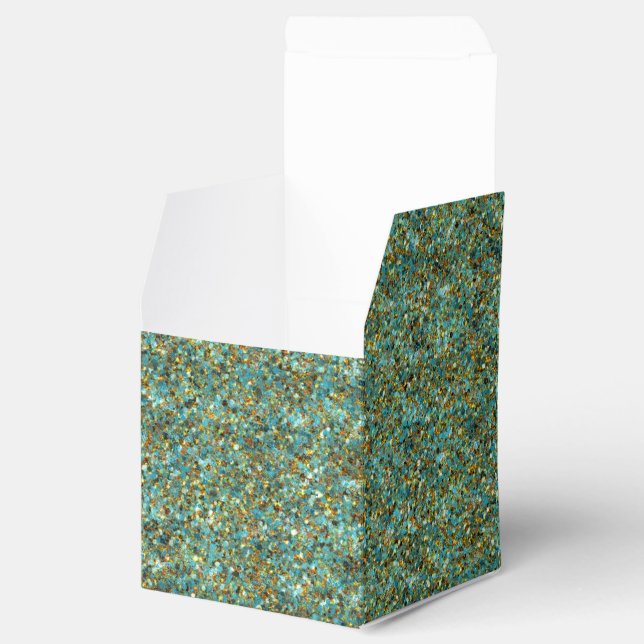 Turquoise Gold Glitter-PARTY FAVOR BOXES,square Boxes (Opened)