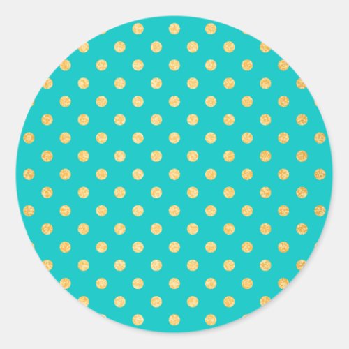 Turquoise Gold Glitter Polka Dots Pattern Classic Round Sticker