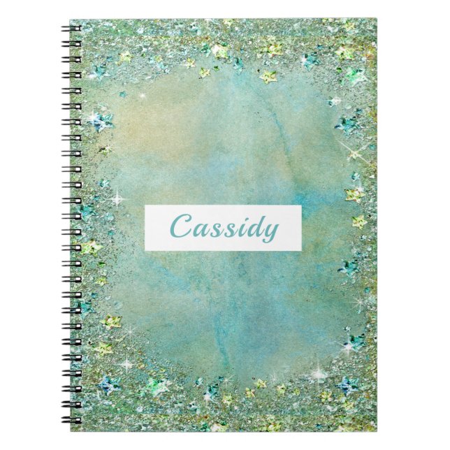 Turquoise Gold Glitter Sparkle Notebook (Front)