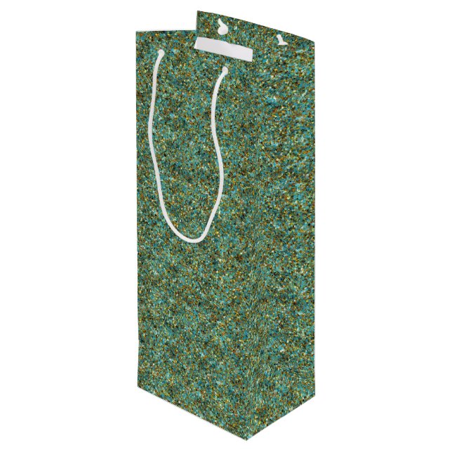 Turquoise-Gold Glitter-WINE GIFT BAG (Back Angled)