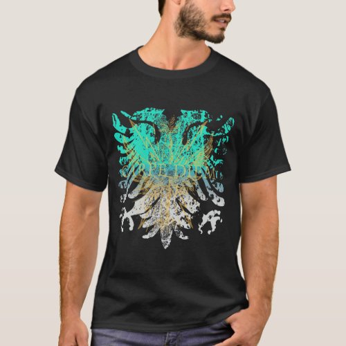 Turquoise Gold Griffin On Black T_Shirt