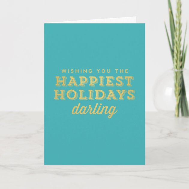 Turquoise & Gold Happiest Holidays Darling Invitation