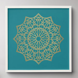 Turquoise & Gold Islamic Rosette Geometric Peel And Stick Photo Tile