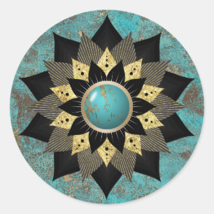 Turquoise & Gold Lotus Flower Mandala Elegant Classic Round Sticker