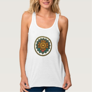 Turquoise Gold Lotus Mandala -Boho Fantasy Graphic Tank Top