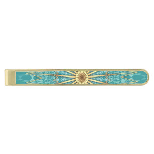 Turquoise Gold Mandala Pattern Finish Tie Bar