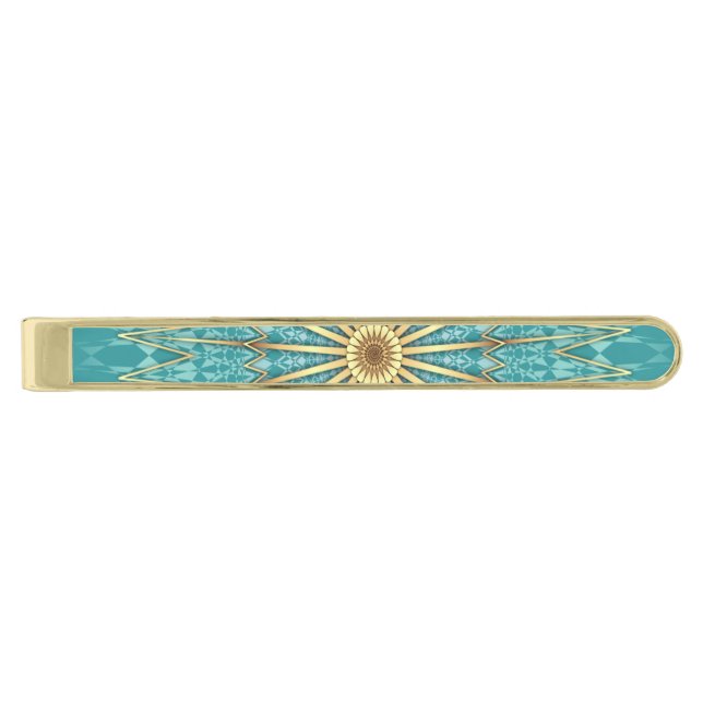 Turquoise Gold Mandala Pattern Finish Tie Bar (Front)