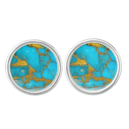 Turquoise Gold Marble Cufflinks