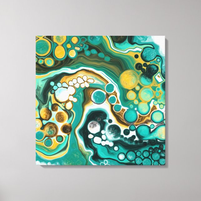 Turquoise, Gold, Marble Fluid Art Canvas Print (Front)