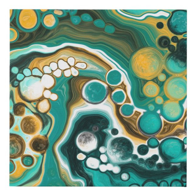 Turquoise, Gold, Marble Fluid Art  Faux Canvas Print (Front)