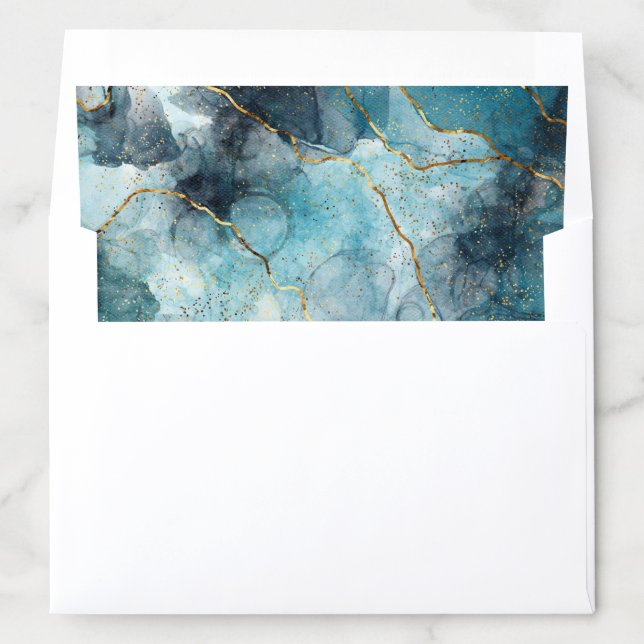 Turquoise Gold Marble Luxury Abstract Wedding Envelope Liner (In Envelope)