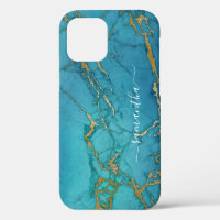 Turquoise Gold Marble Stone Handwritten Name