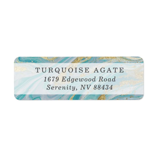 Turquoise & Gold Marble Swirl Agate Geode Address Label (Front)