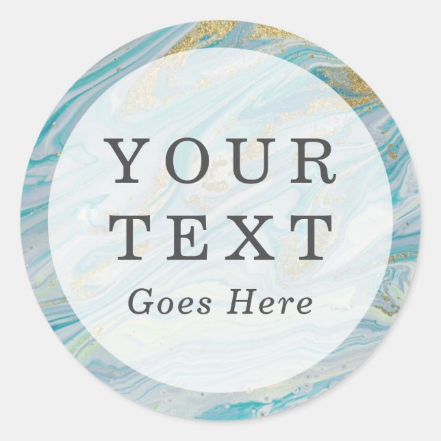 Turquoise & Gold Marble Swirl Agate Geode Custom Classic Round Sticker (Front)