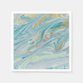 Turquoise & Gold Marble Swirl Agate Geode Wedding Napkins