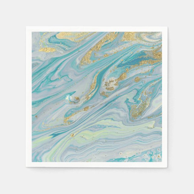 Turquoise & Gold Marble Swirl Agate Geode Wedding Napkins (Front)