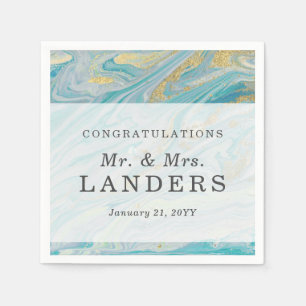 Turquoise & Gold Marble Swirl Agate Geode Wedding Napkins