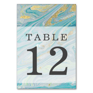 Turquoise & Gold Marble Swirl Agate Geode Wedding Table Number