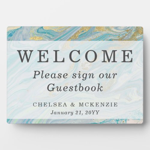 Turquoise  Gold Marble  Welcome Wedding Guestbook Plaque