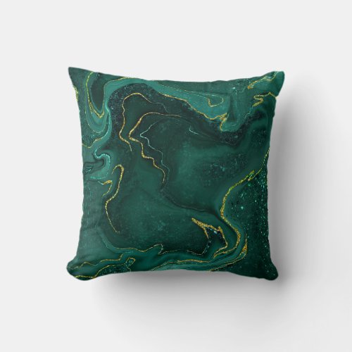 Turquoise gold marbling design throw pillow