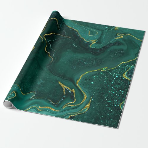 Turquoise gold marbling design wrapping paper