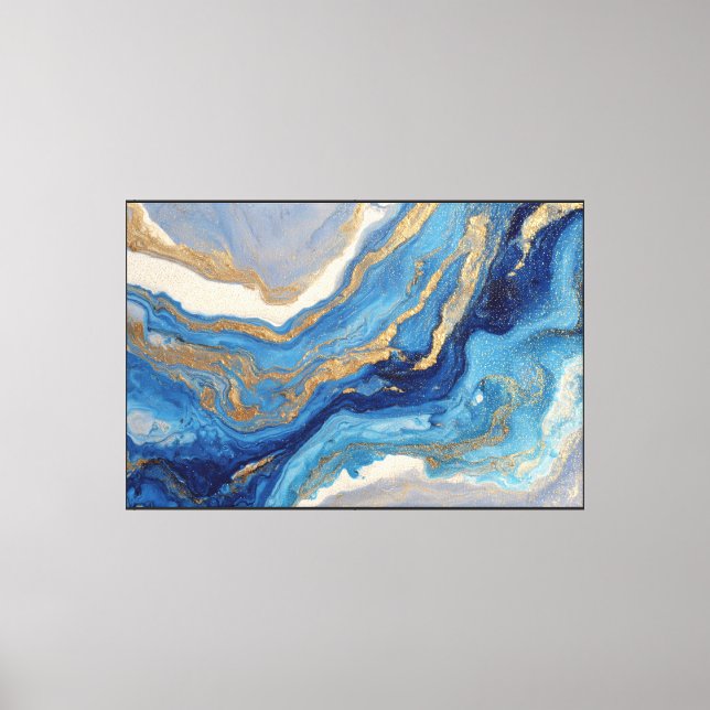 Turquoise & Gold Ocean Vein Abstract Art Canvas Print (Front)