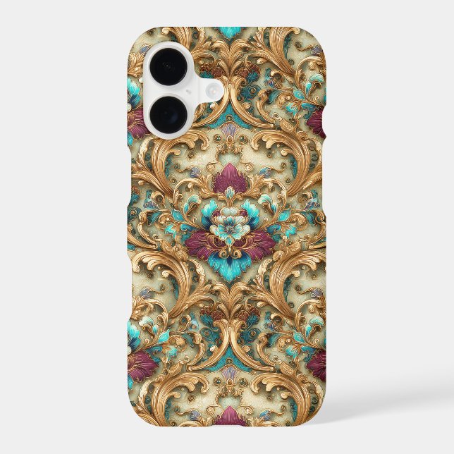 Turquoise & Gold Ornate Damask Case-Mate iPhone Case (Back)